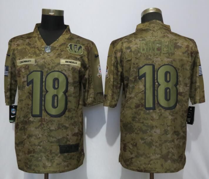 Men Cincinnati Bengals #18 Green Nike Camo Salute to Service Limited NFL Jerseys->denver broncos->NFL Jersey